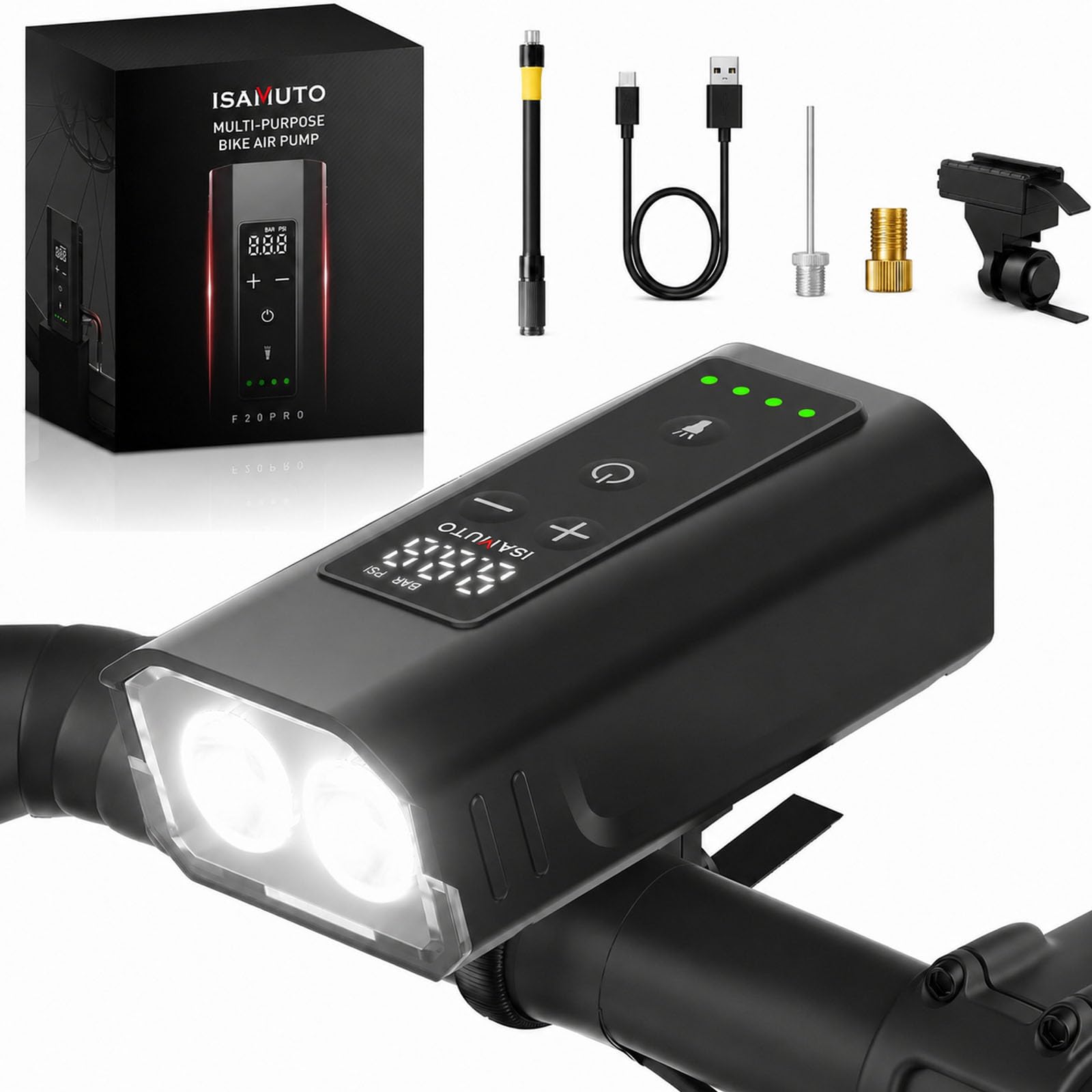 150 PSI Mini Electric Bike Pump with Digital Gauge & LED Light