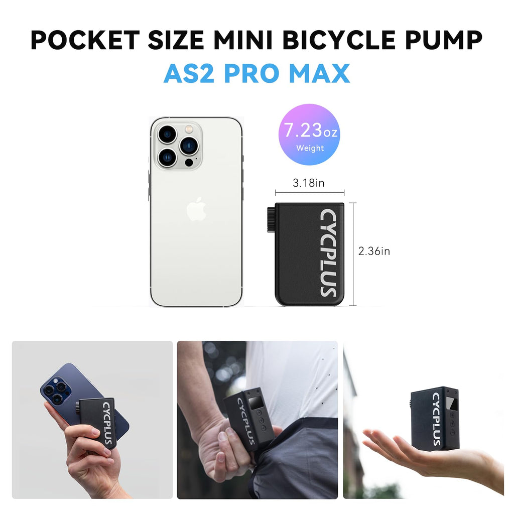CYCPLUS Tiny Tire Inflator E-Pump AS2 Pro Max, 205g, Aluminum Alloy Shell