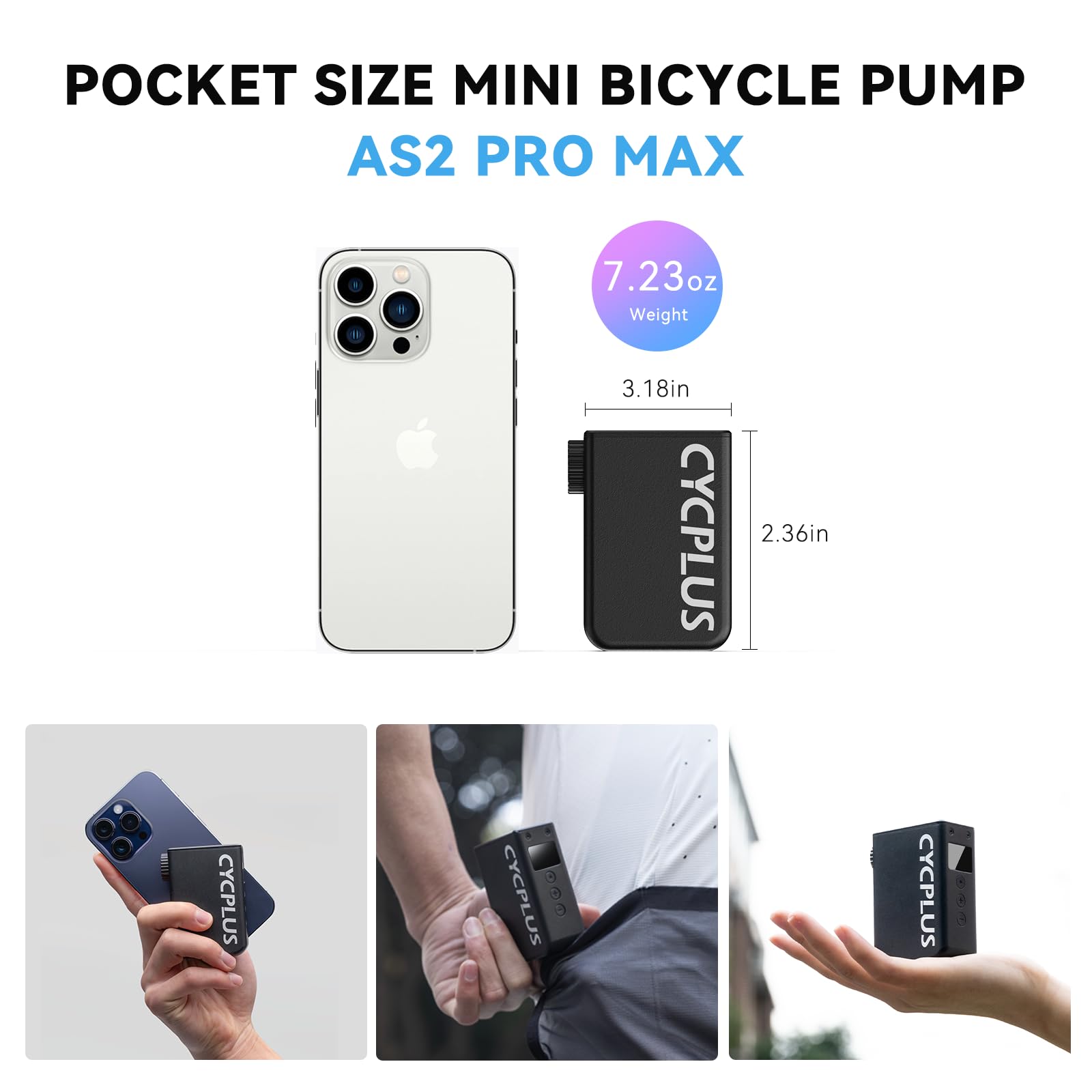 CYCPLUS Tiny Tire Inflator E-Pump AS2 Pro Max, 205g, Aluminum Alloy Shell