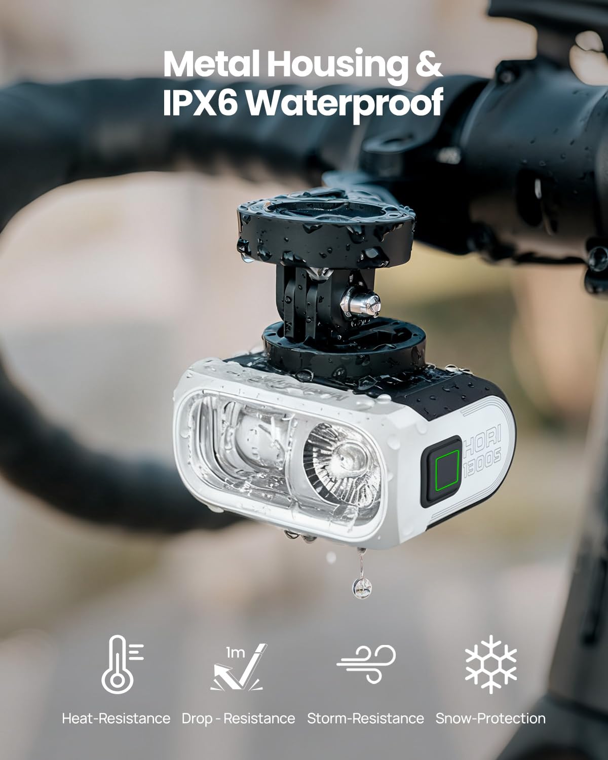 1300-Lumen Rechargeable Bike Headlight with High & Low Beam