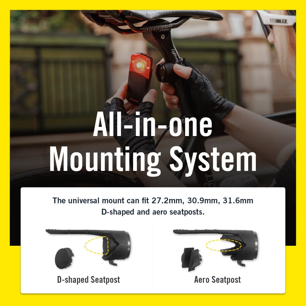 Cycling Radar Tail Light with Vehicle Alerts & 220° Visibility