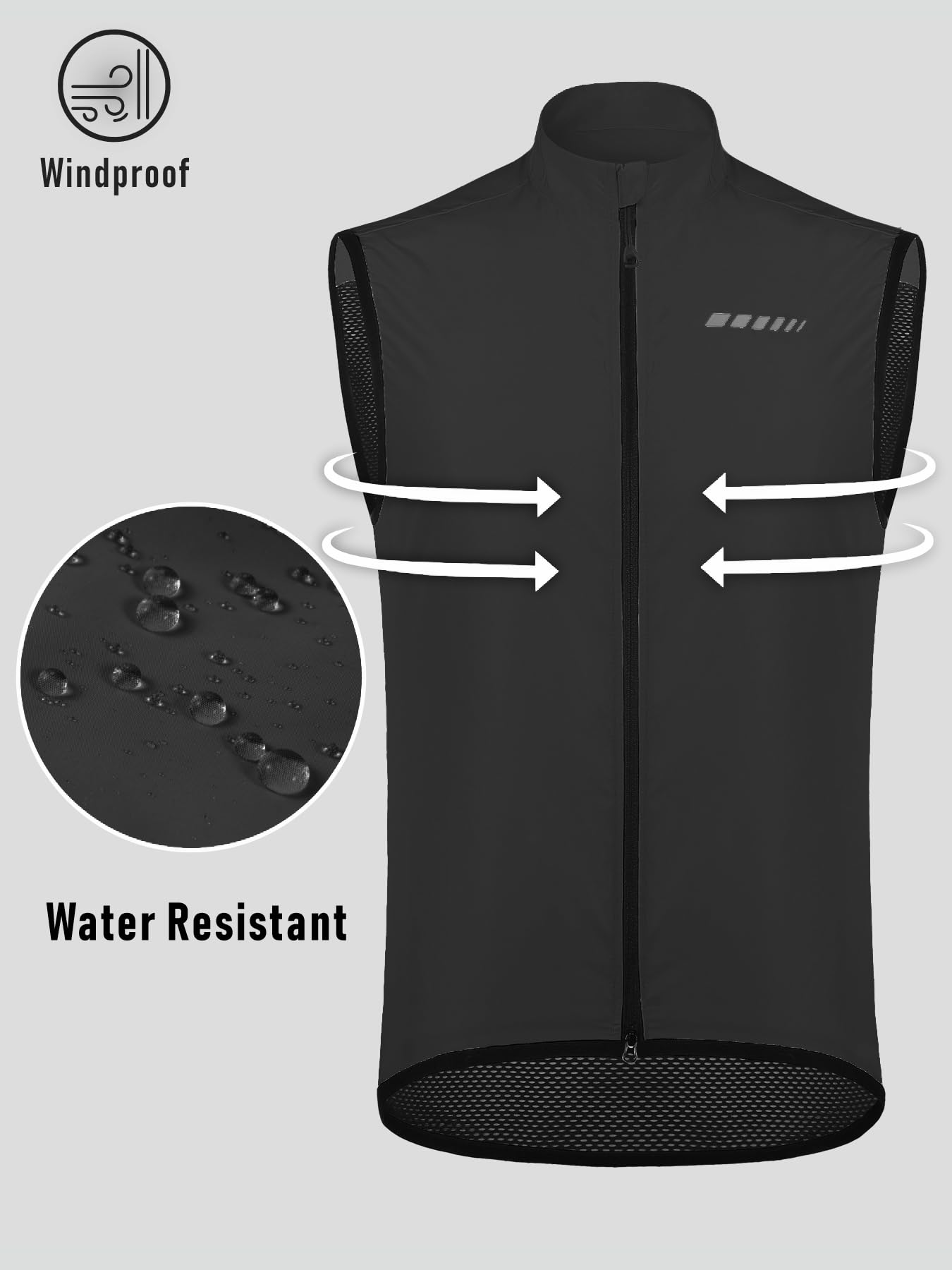 Men's Windproof Reflective Cycling Vest with Full Zip