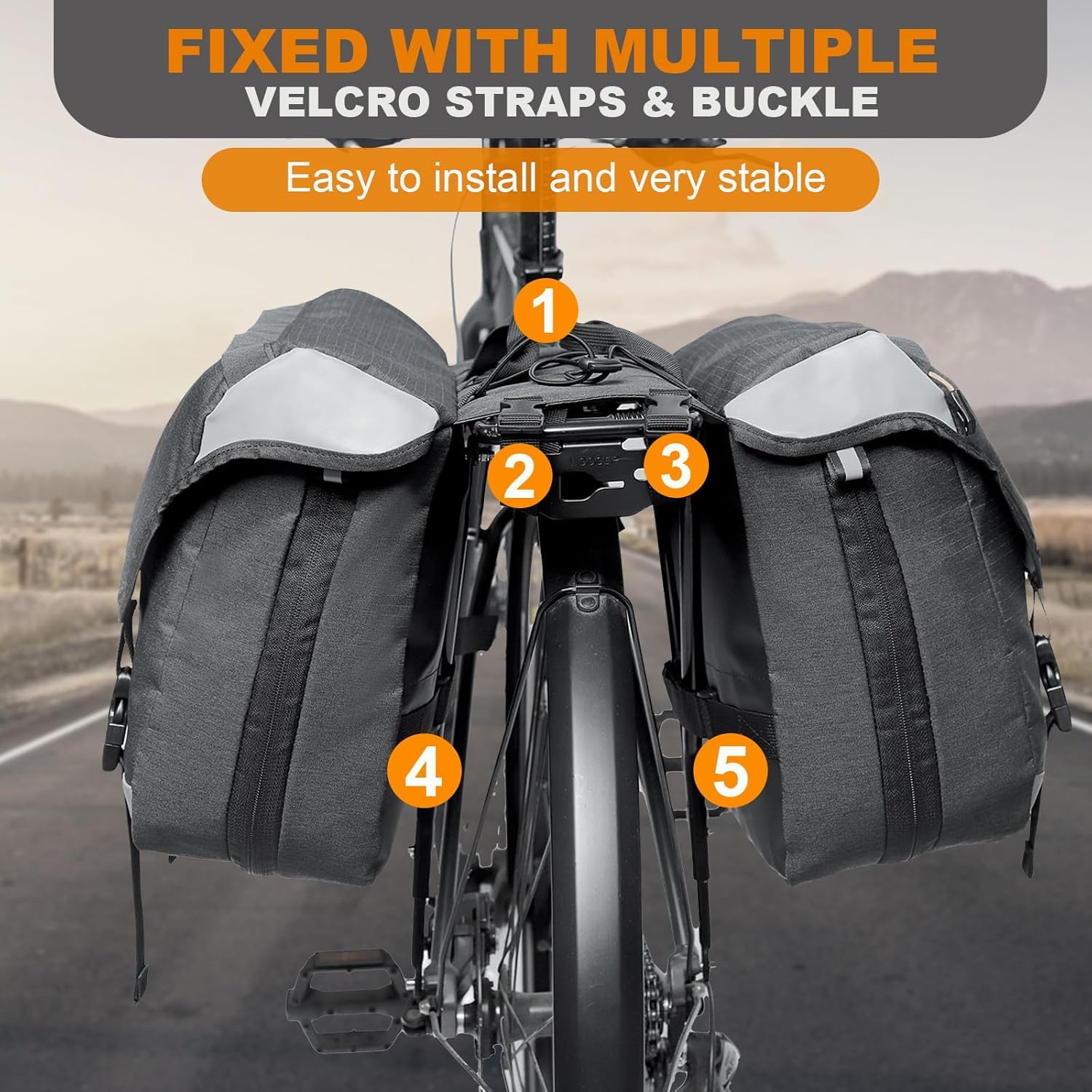30L Waterproof Expandable Bike Panniers with Reflective Trim