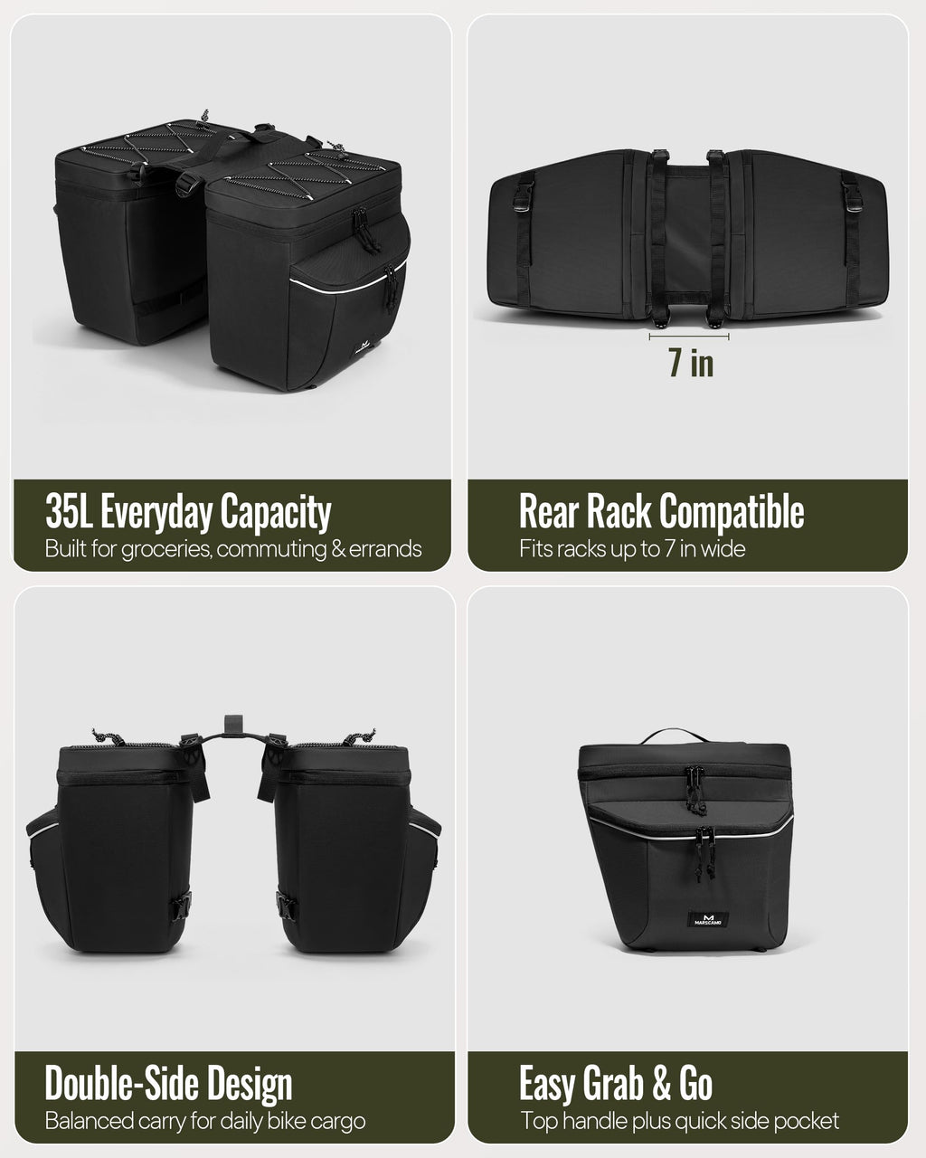 Marscamd Bike Panniers with Rain Cover, 35L Rear Rack Bike Bag