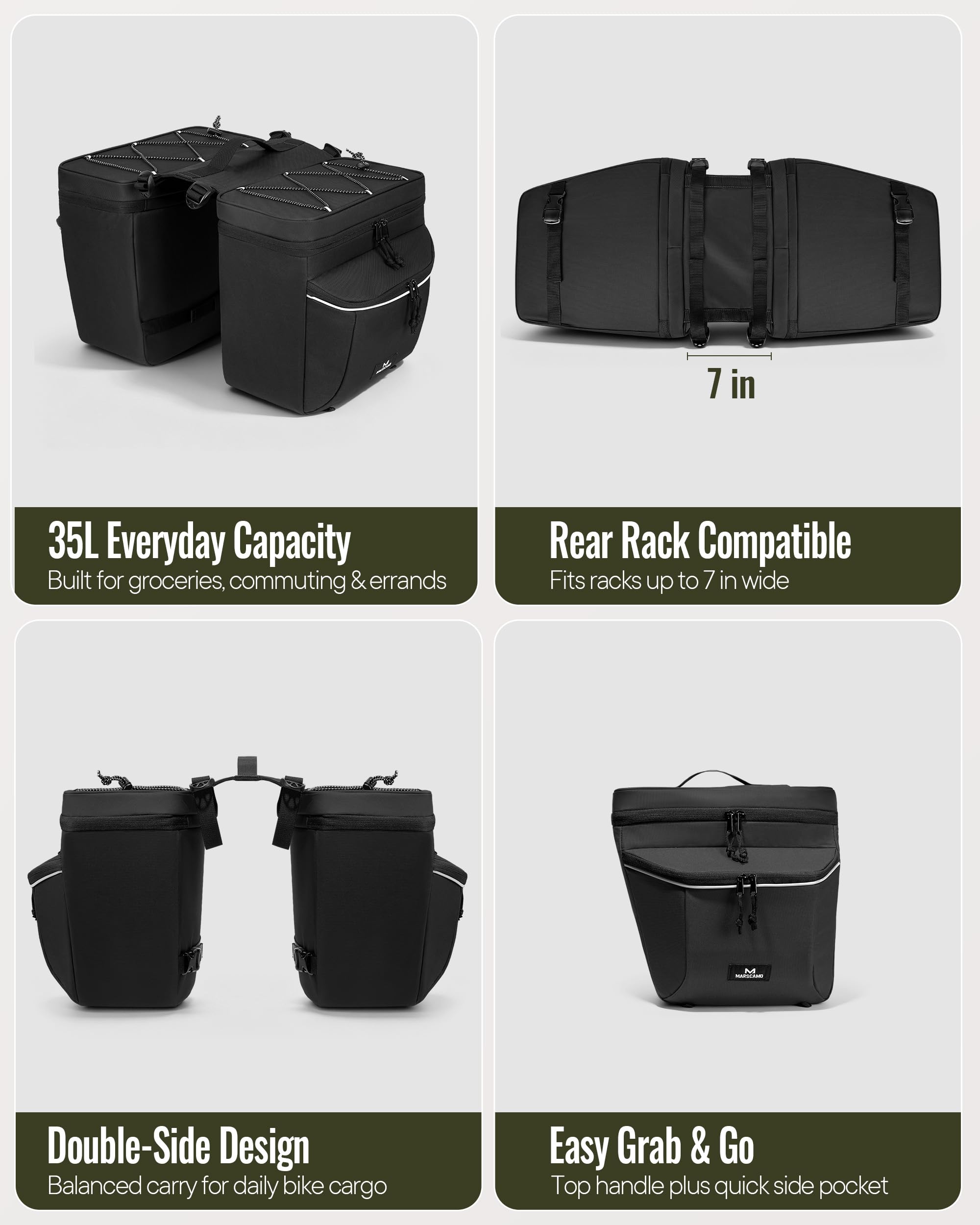 Marscamd Bike Panniers with Rain Cover, 35L Rear Rack Bike Bag
