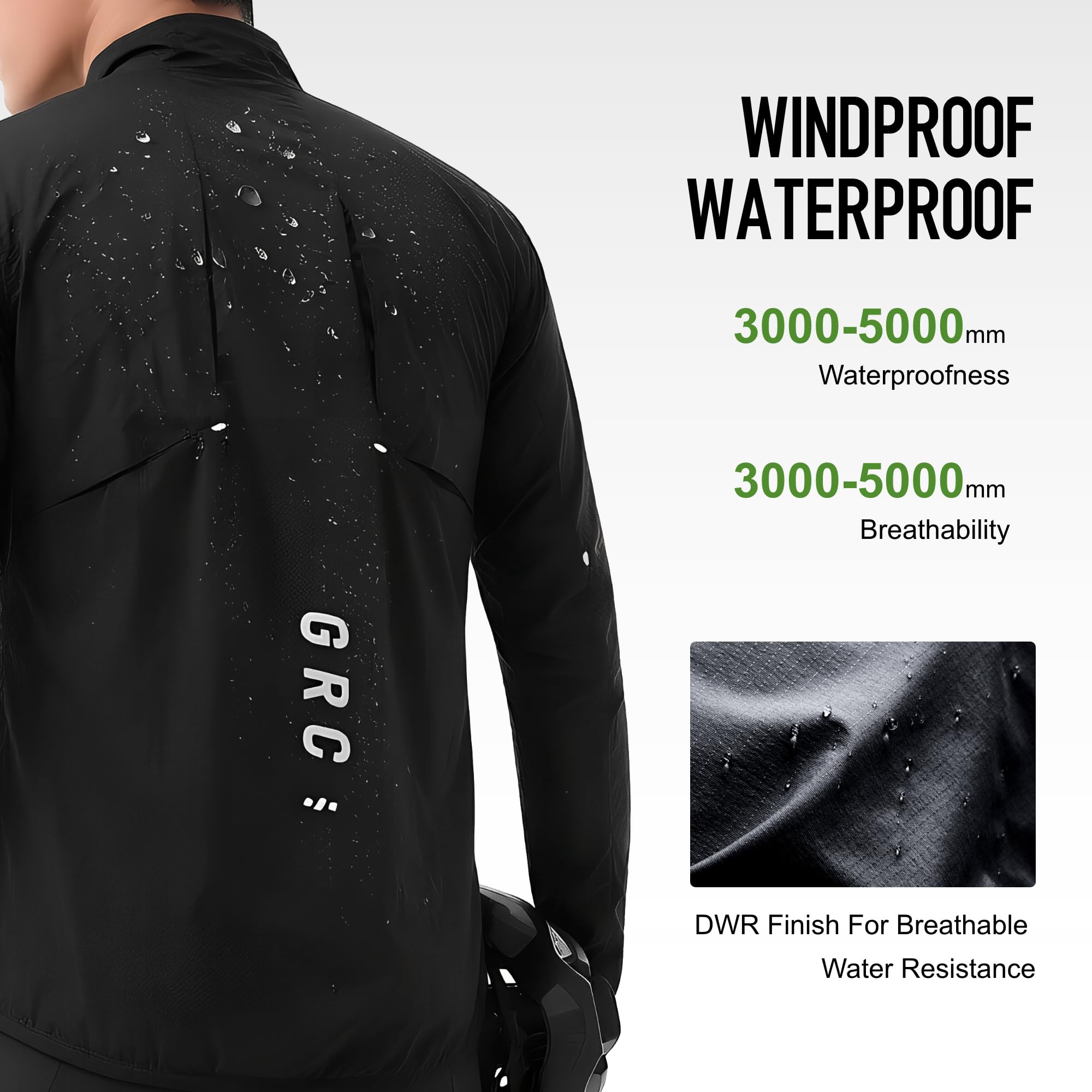 Men's Packable Waterproof Reflective Cycling Rain Jacket