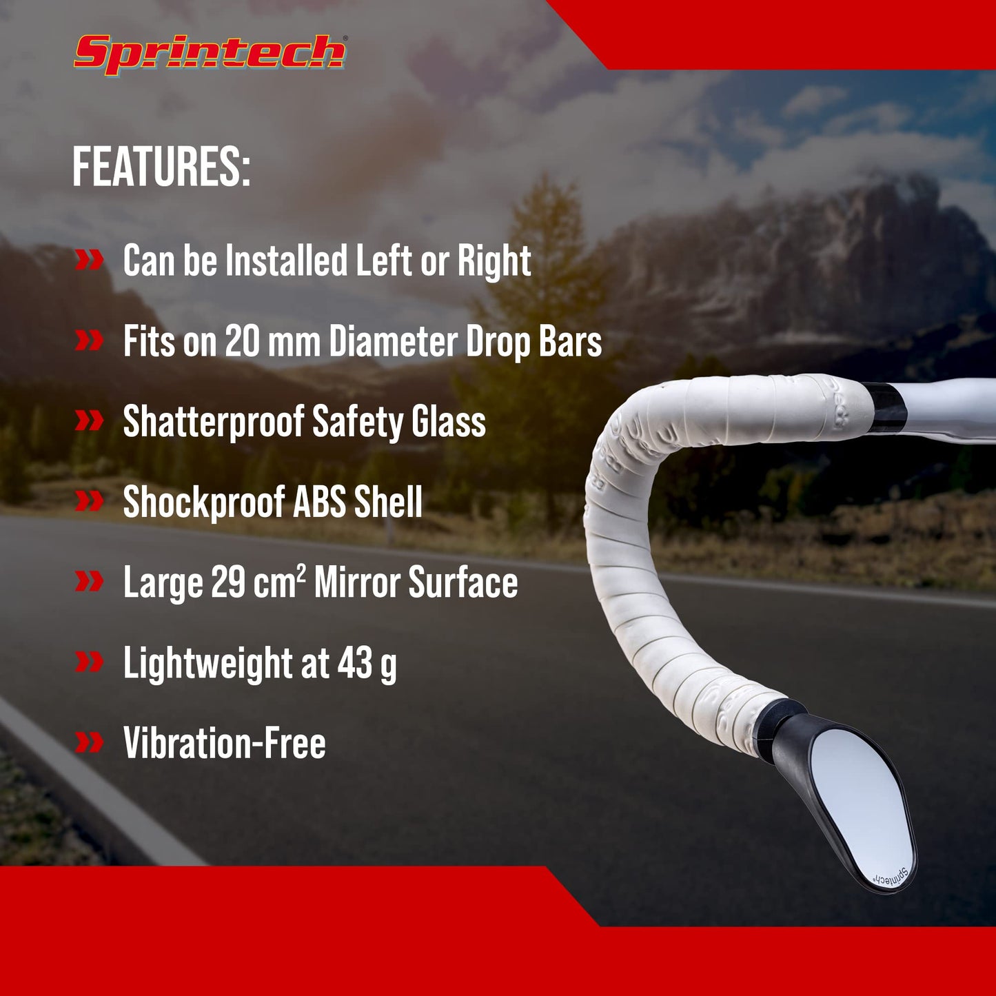 Convex Drop-Bar Bike Mirror with Adjustable Reflective Surface