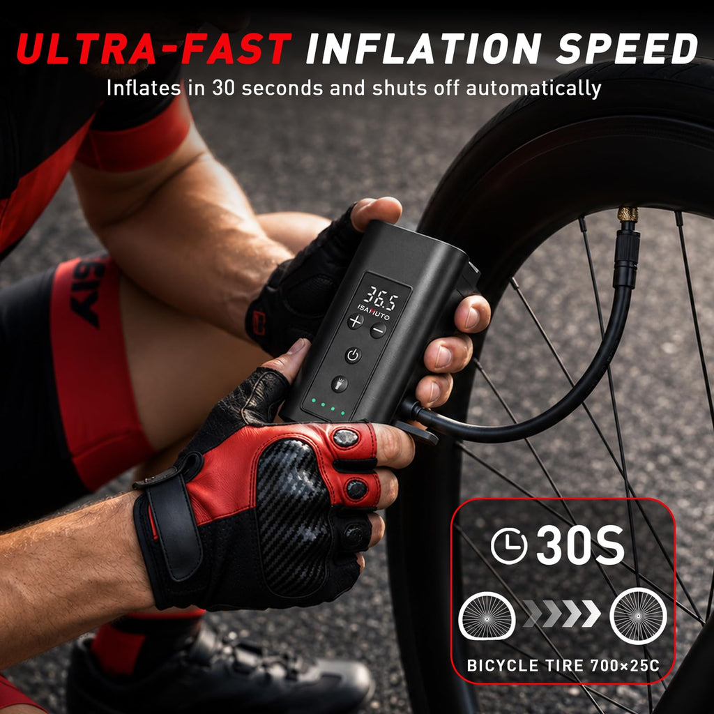 150 PSI Mini Electric Bike Pump with Digital Gauge & LED Light