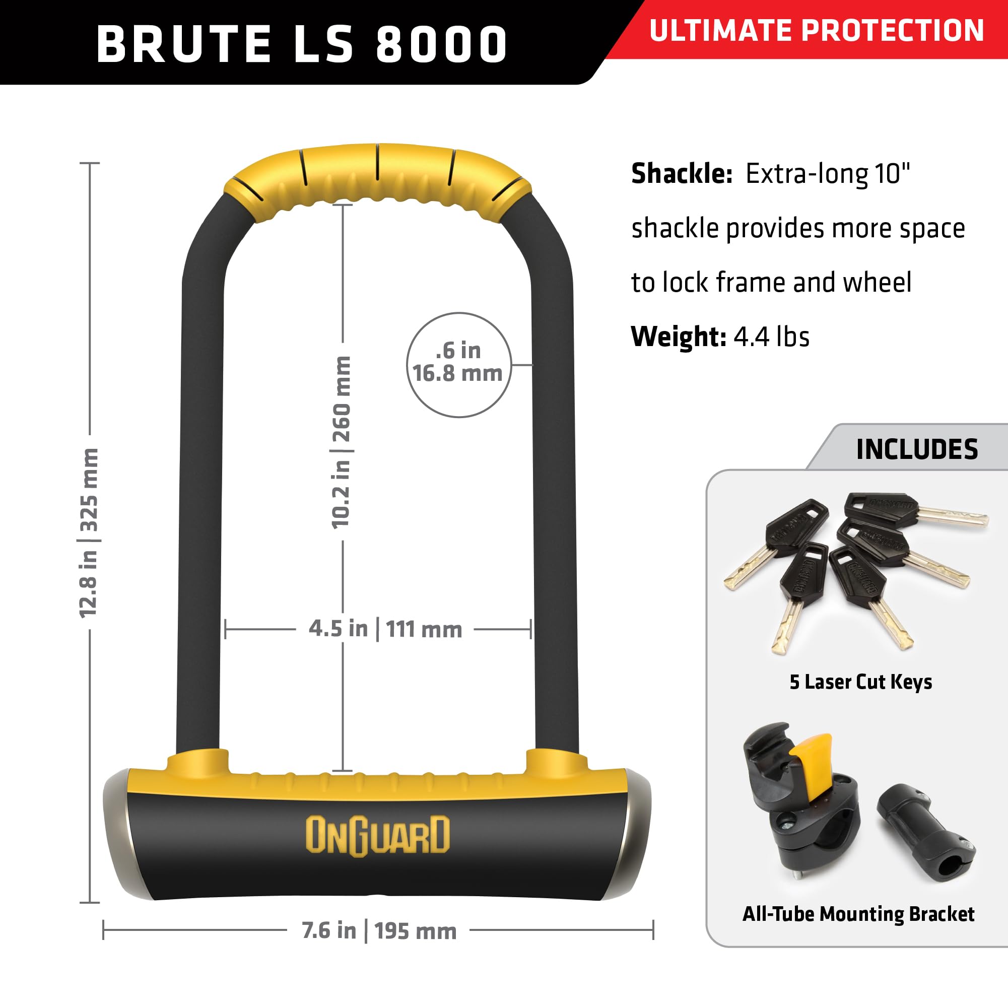Hardened Steel Long-Shackle Bike U-Lock with Mounting Bracket