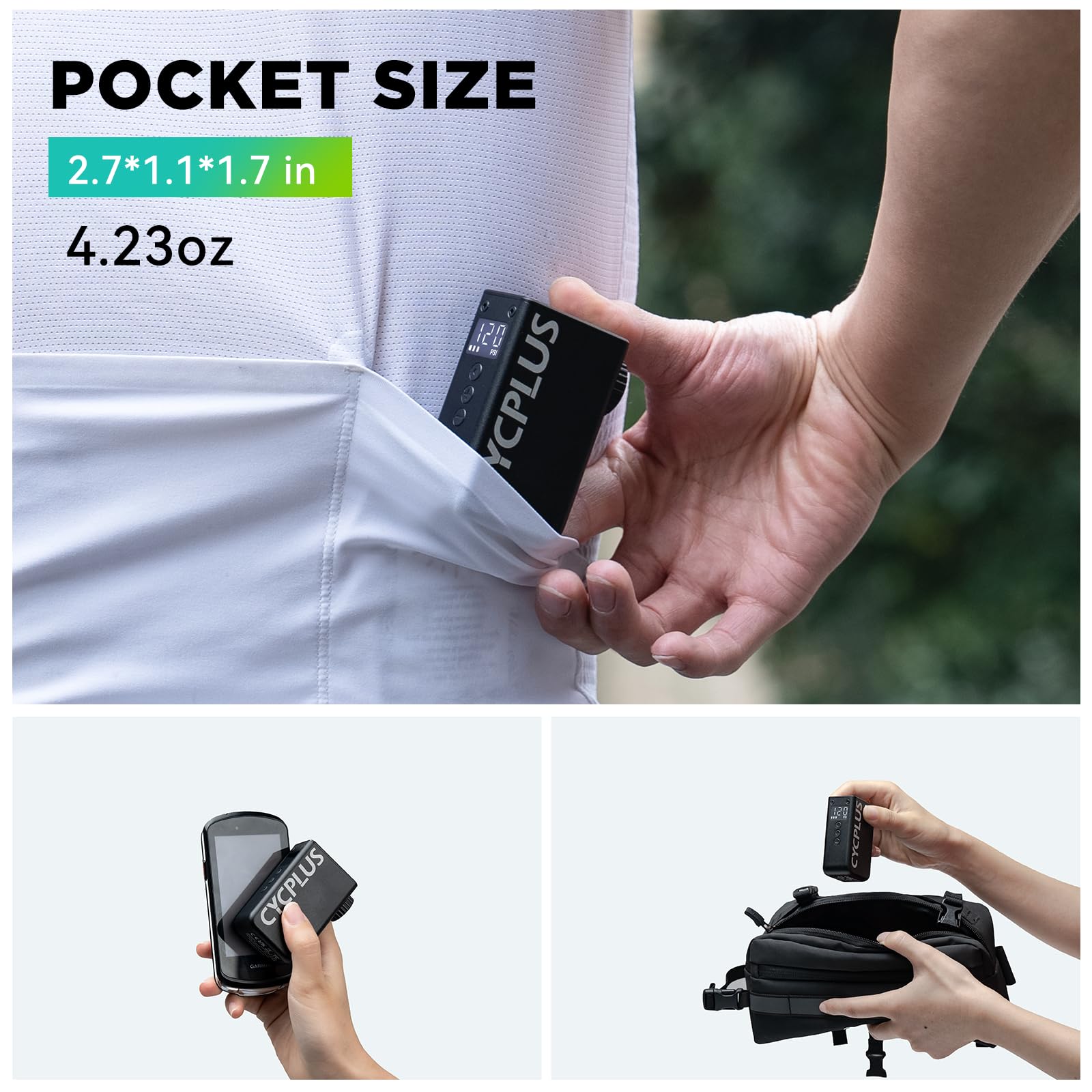 CYCPLUS Tiny Electric Bike Pump AS2Pro, 120g, Aluminum Alloy Shell, Black