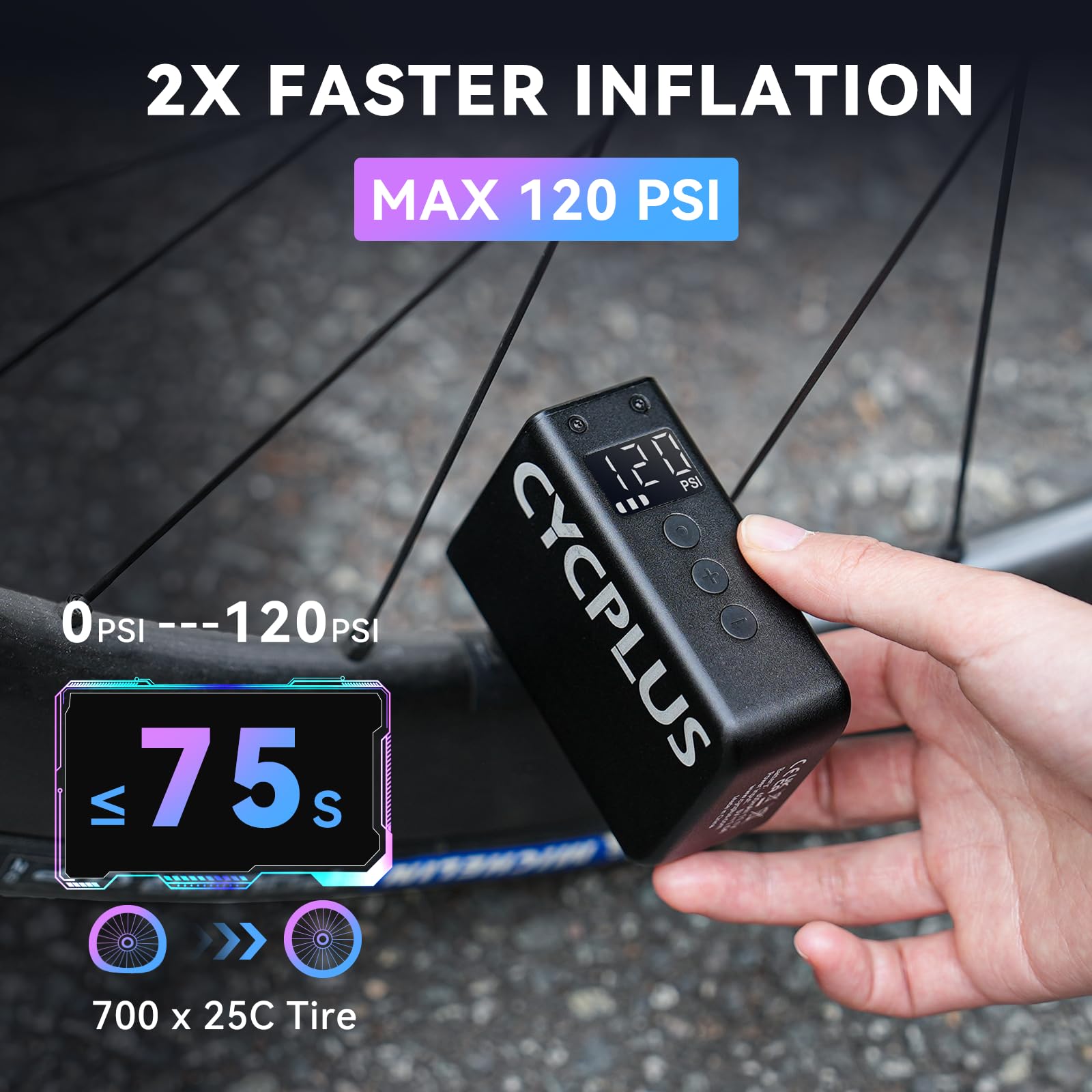CYCPLUS Tiny Tire Inflator E-Pump AS2 Pro Max, 205g, Aluminum Alloy Shell