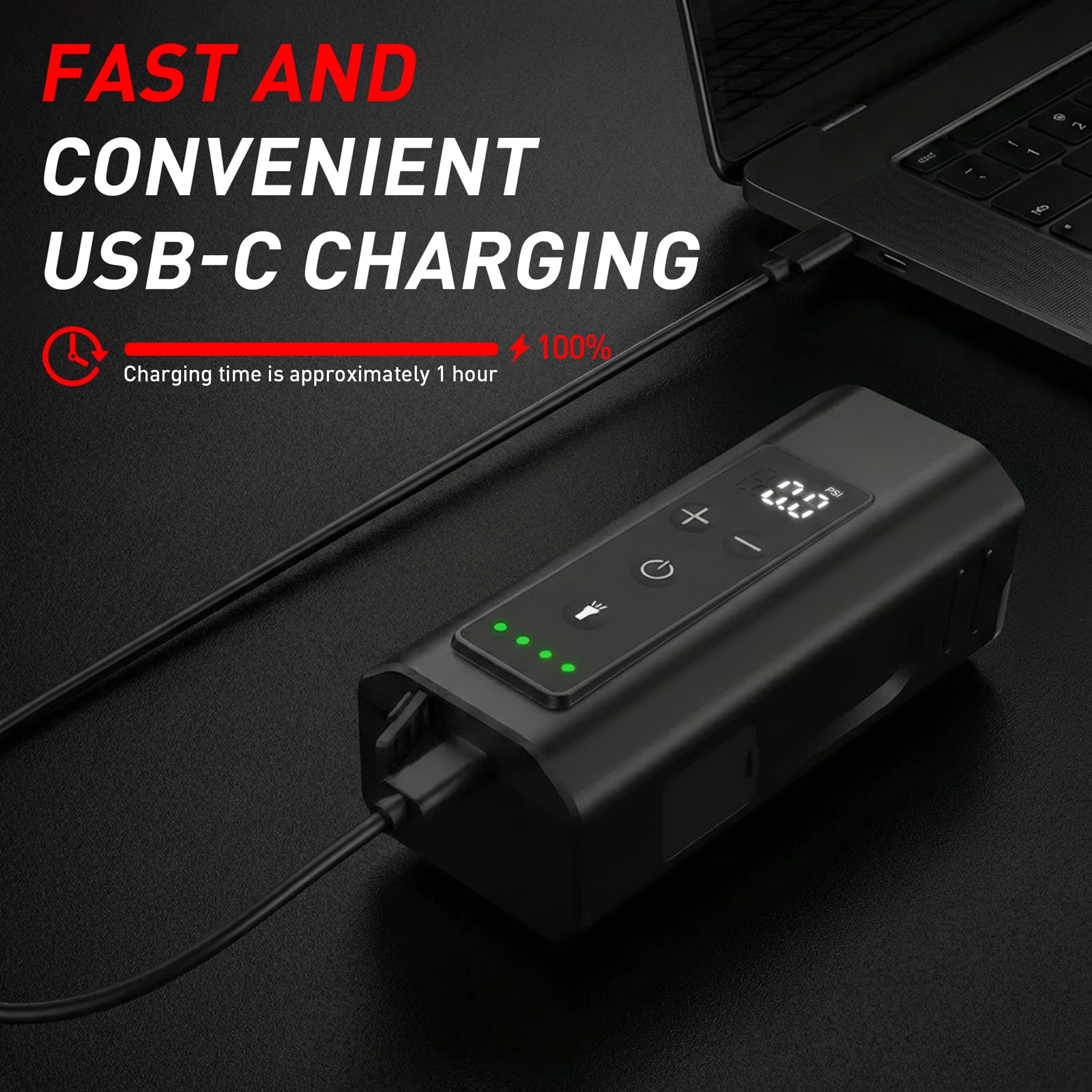 150 PSI Mini Electric Bike Pump with Digital Gauge & LED Light