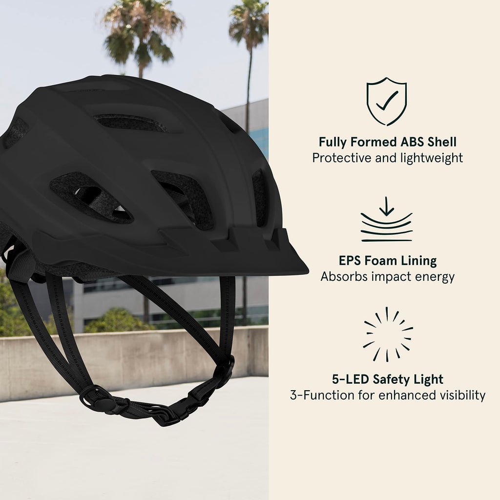 Adult Bike Helmet with LED Safety Light & Removable Visor