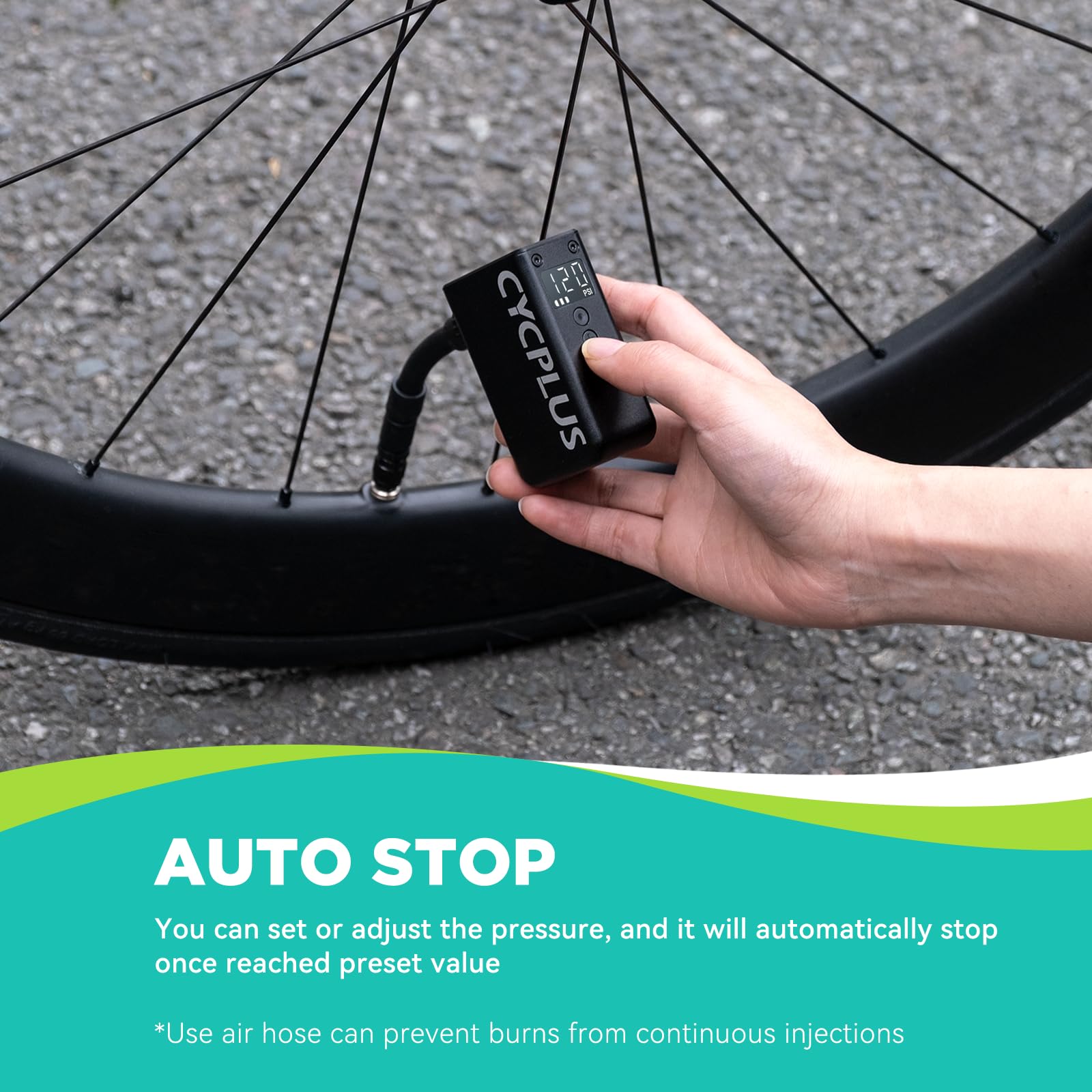CYCPLUS Tiny Electric Bike Pump AS2Pro, 120g, Aluminum Alloy Shell, Black