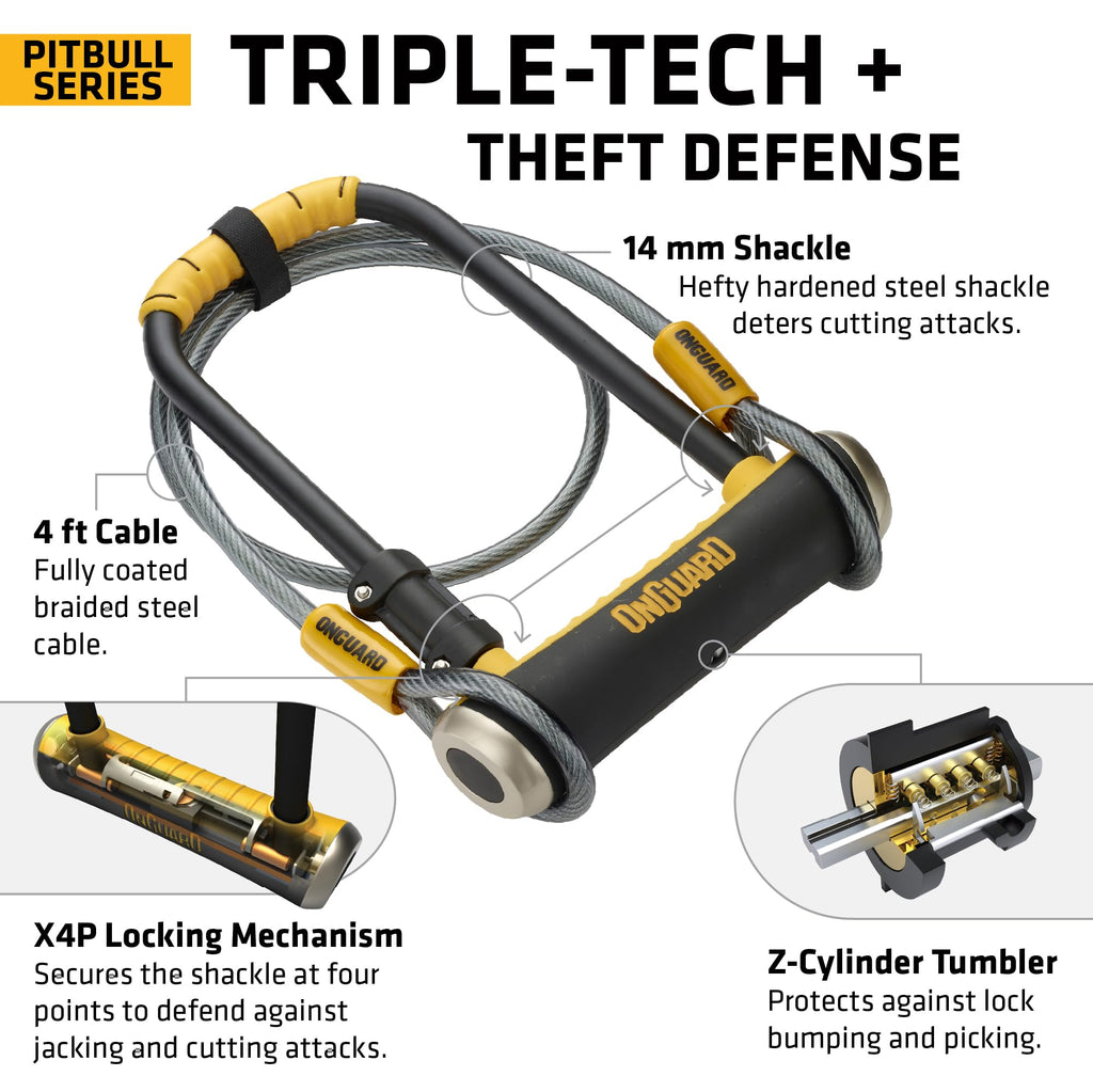 Heavy-Duty Steel Bike U-Lock with Cable & Mounting Bracket