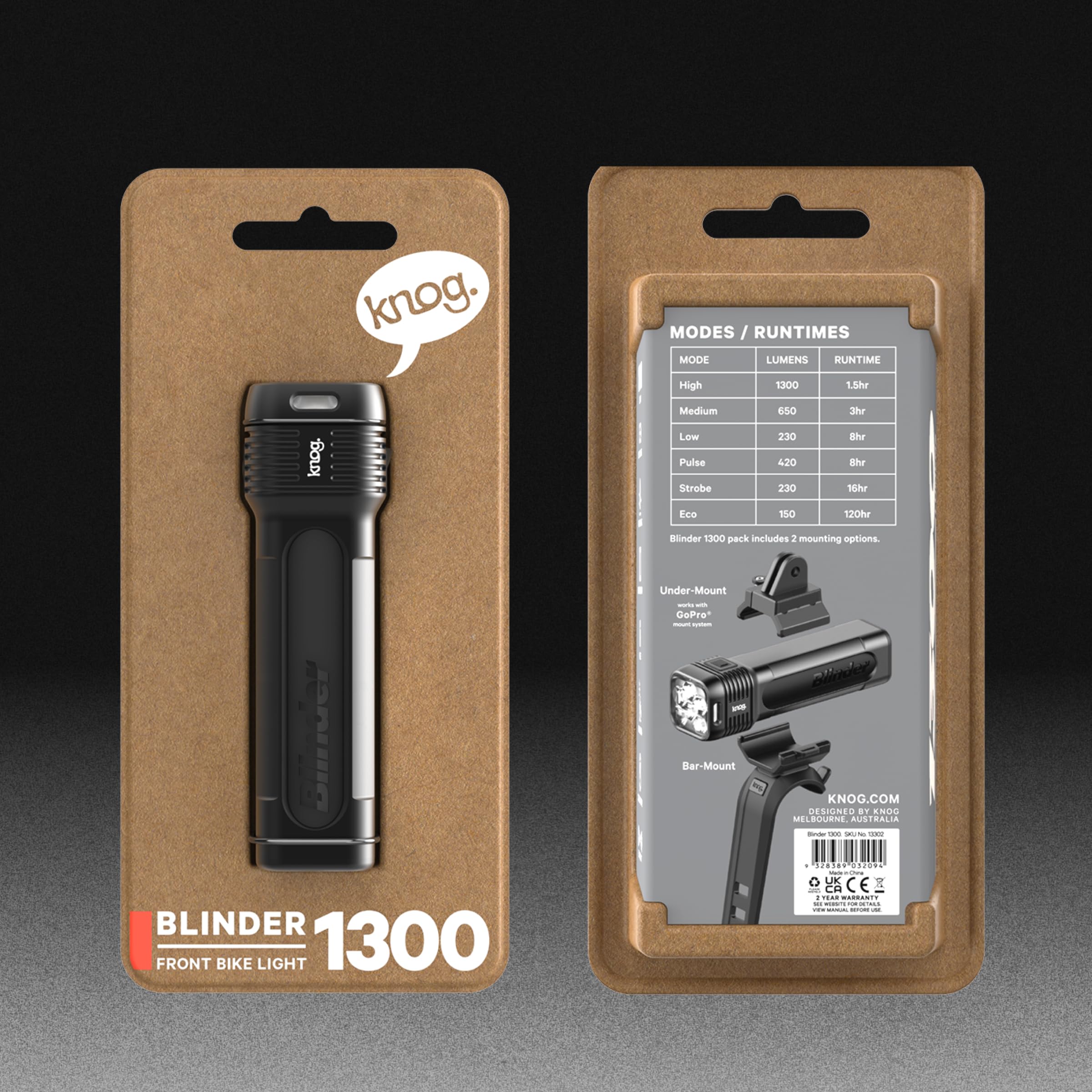 Knog Blinder 1300 Bike Light, 1300 Lumen USB C Rechargeable Front Light
