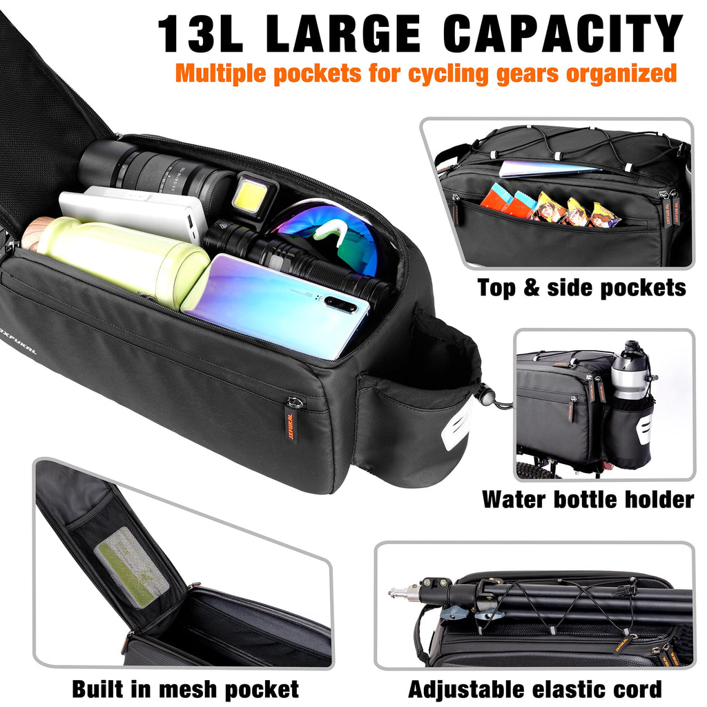 JXFUKAL Bike Bags for Bicycle Rear Rack, 13L/20L Supportive Bike Rack Bag