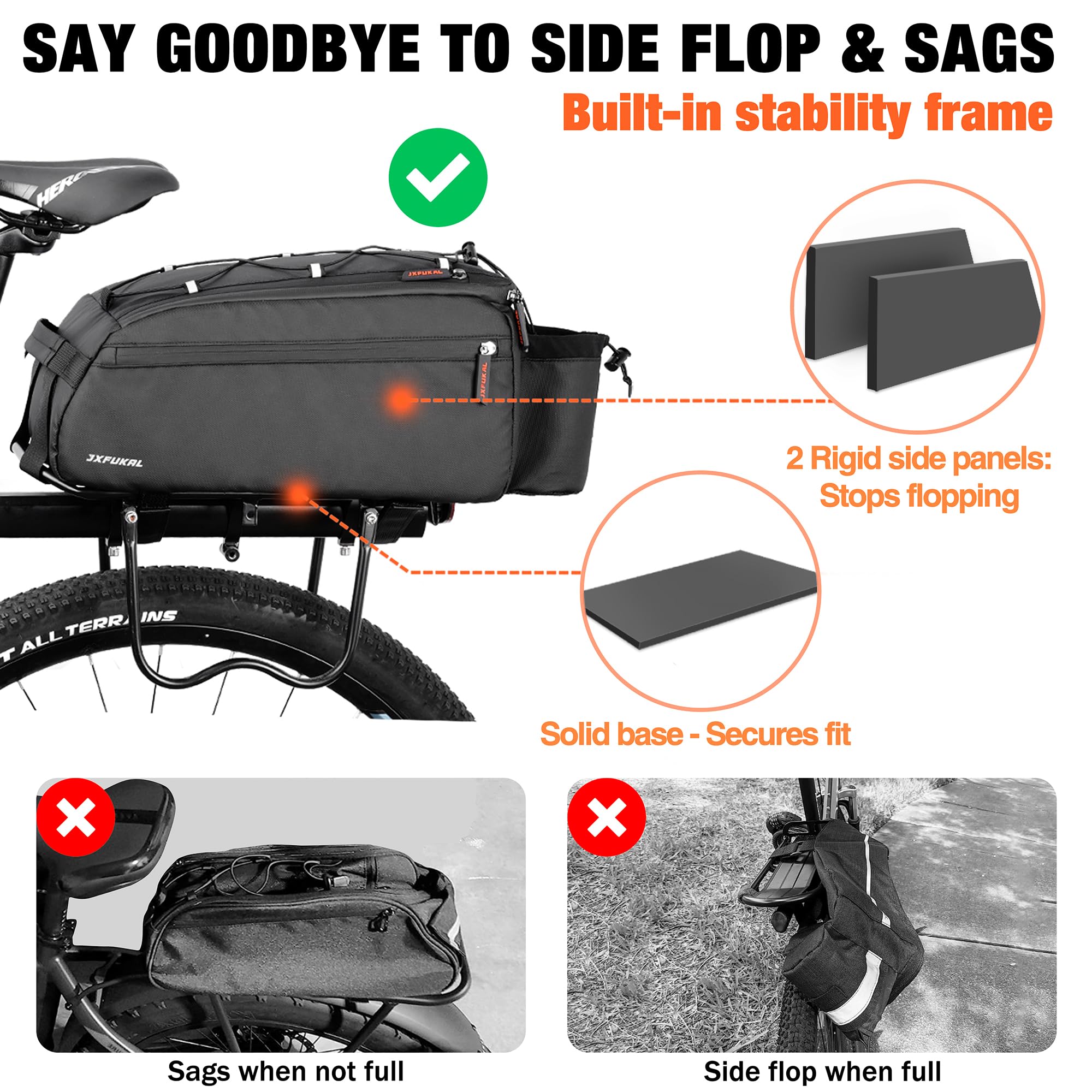 JXFUKAL Bike Bags for Bicycle Rear Rack, 13L/20L Supportive Bike Rack Bag