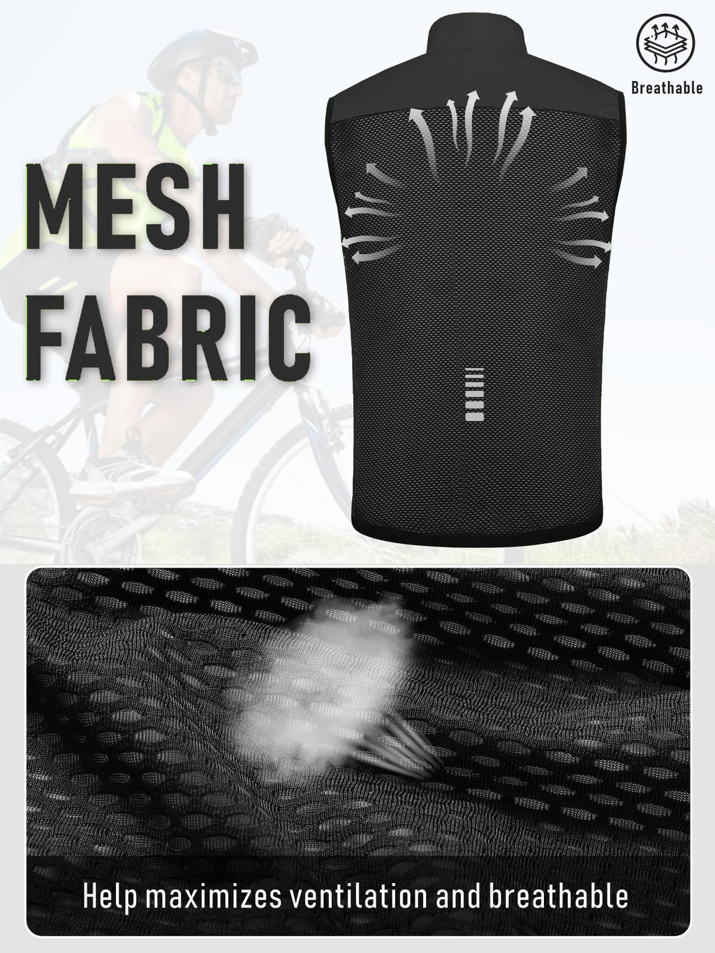 Men's Windproof Reflective Cycling Vest with Full Zip