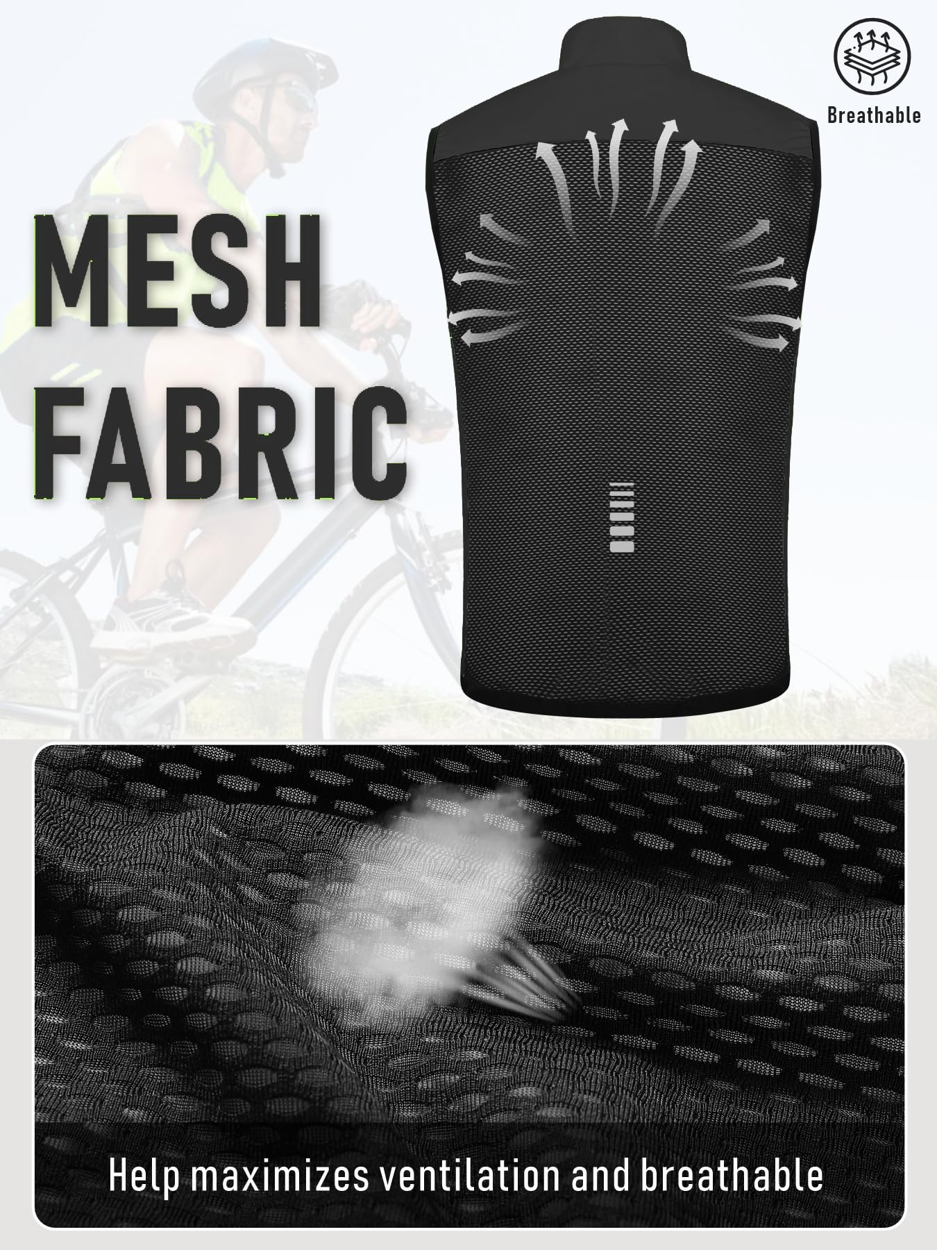 Men's Windproof Reflective Cycling Vest with Full Zip