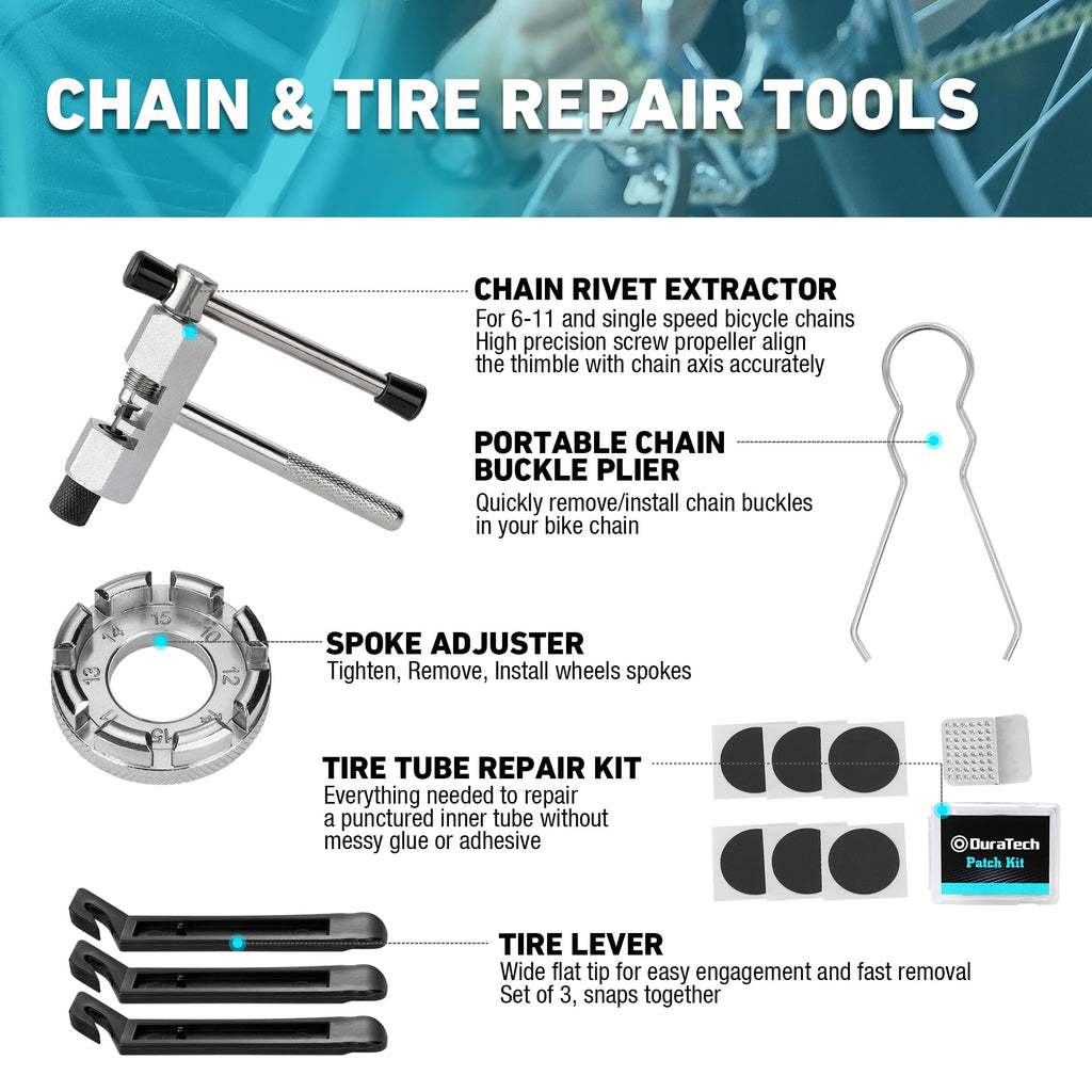 DURATECH Bicycle Repair Tools, Bike Tools Kit with Storage Box