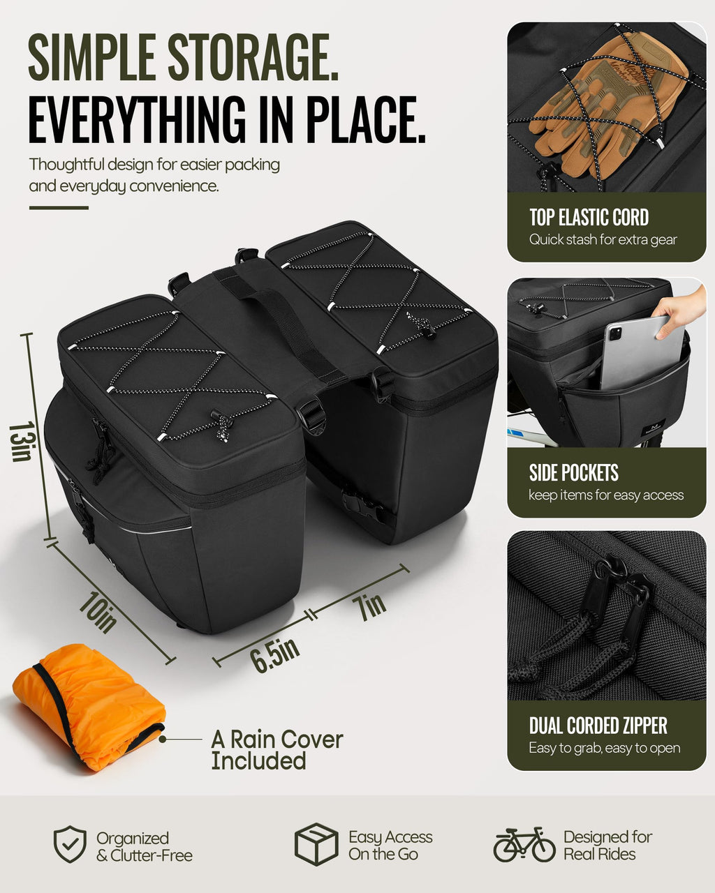 Marscamd Bike Panniers with Rain Cover, 35L Rear Rack Bike Bag