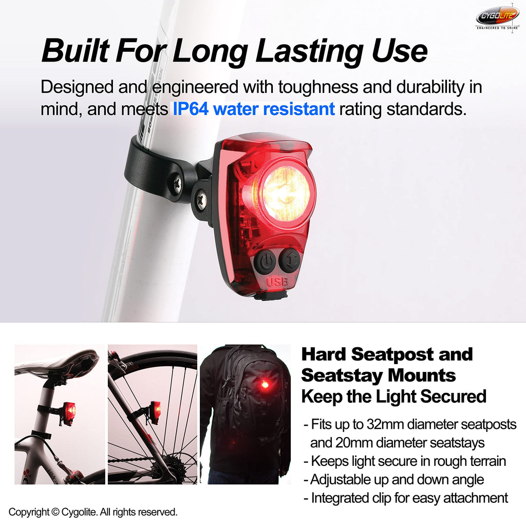200-Lumen USB Rechargeable Bike Tail Light with 6 Modes