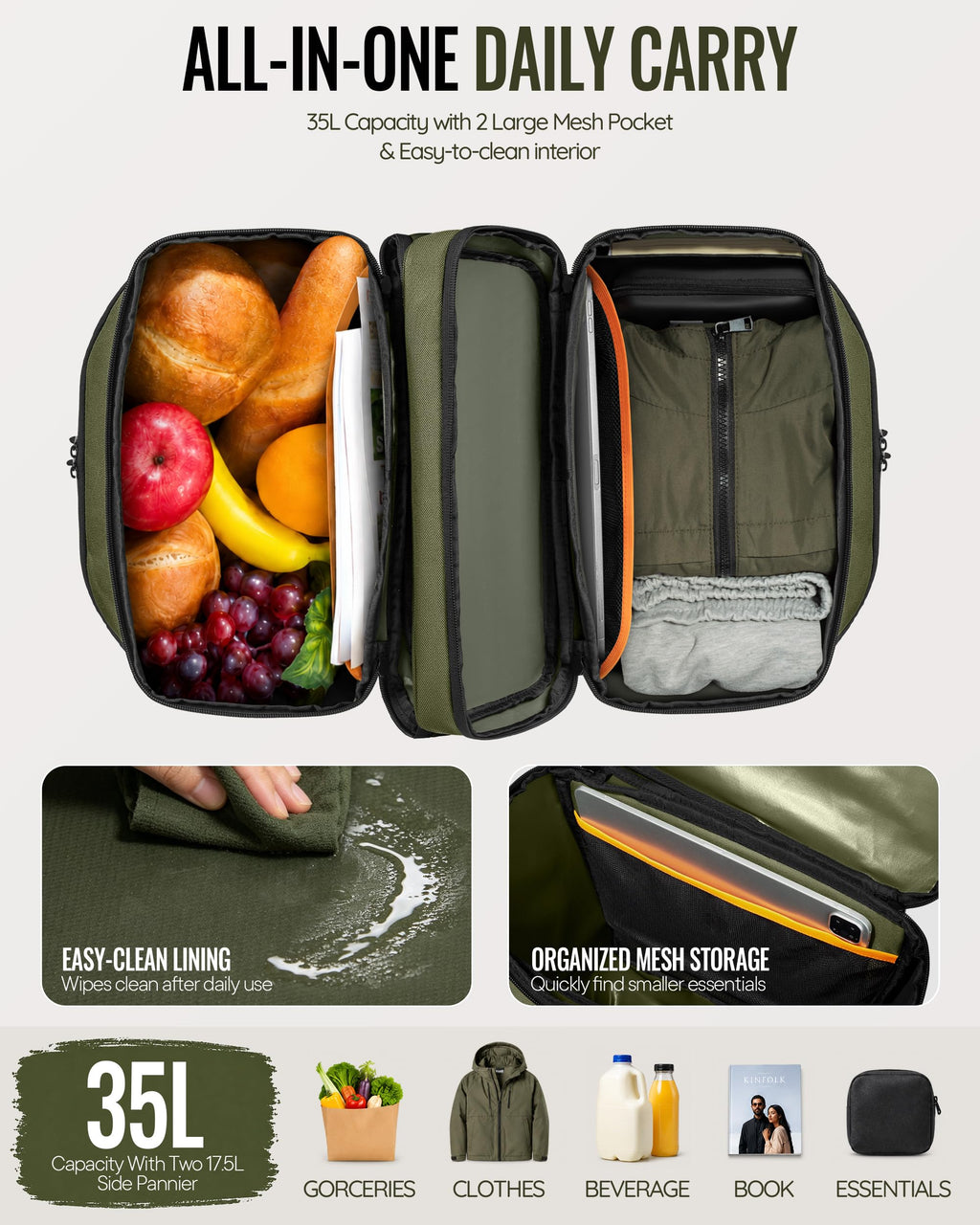 Marscamd Bike Panniers with Rain Cover, 35L Rear Rack Bike Bag