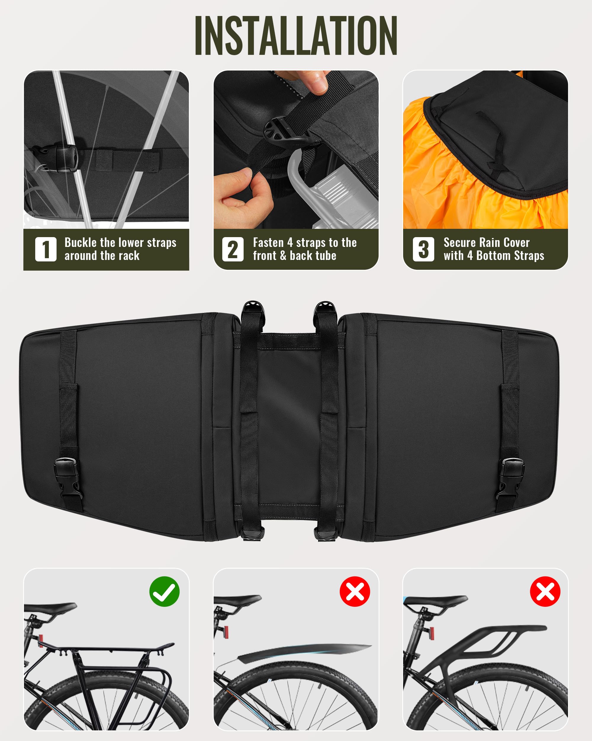 Marscamd Bike Panniers with Rain Cover, 35L Rear Rack Bike Bag
