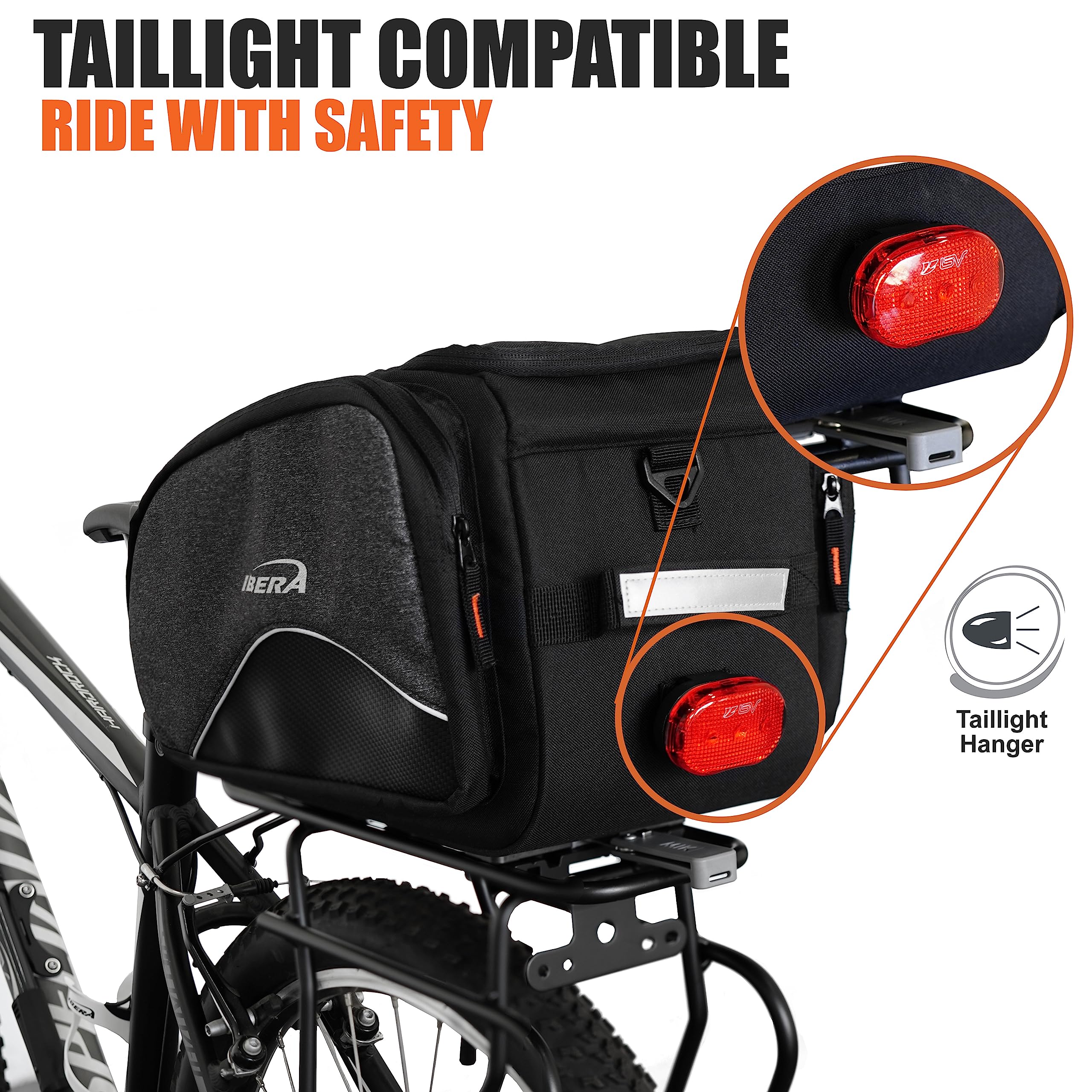 Clip-On Bike Rack Bag with Shoulder Strap & Reflective Trim