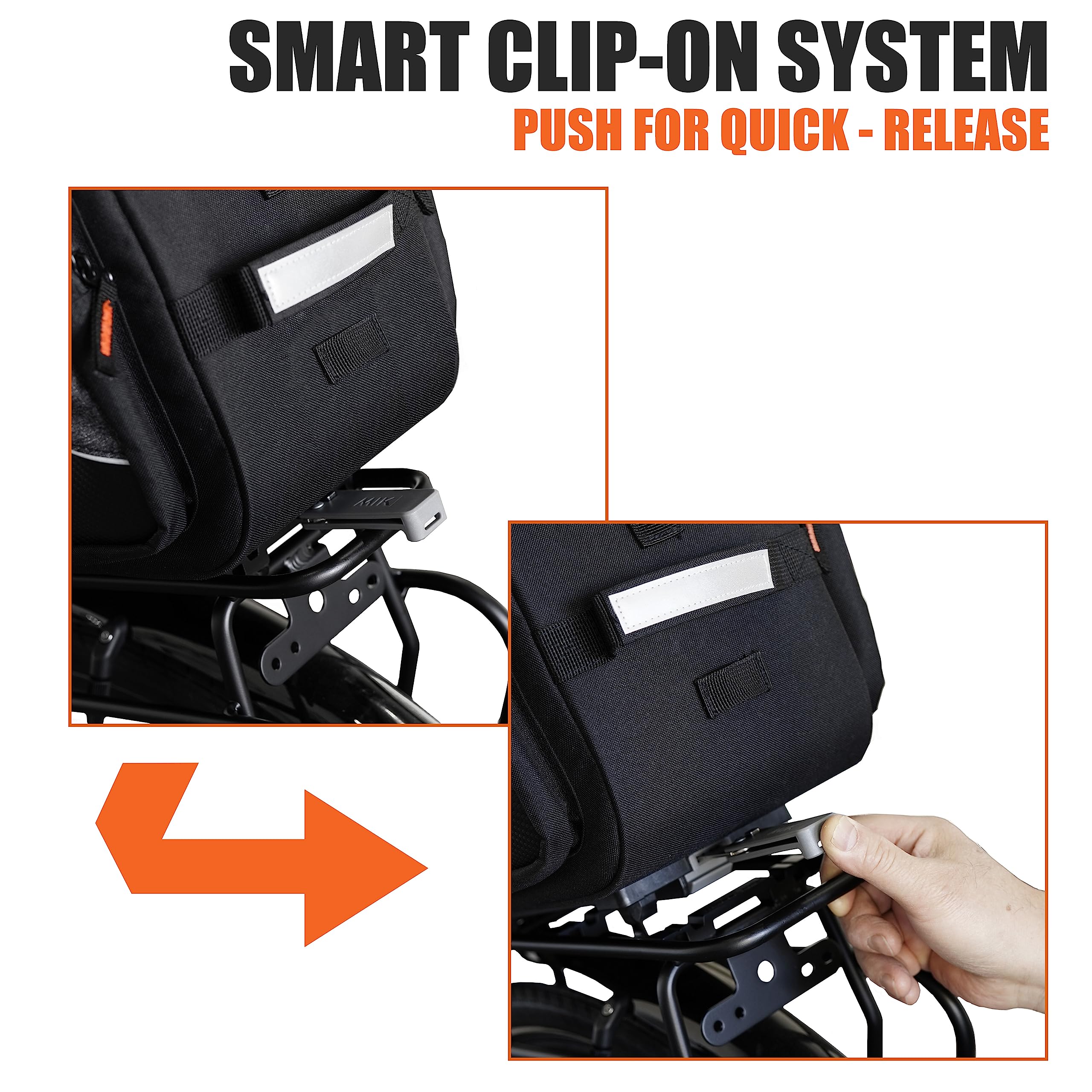 Clip-On Bike Rack Bag with Shoulder Strap & Reflective Trim