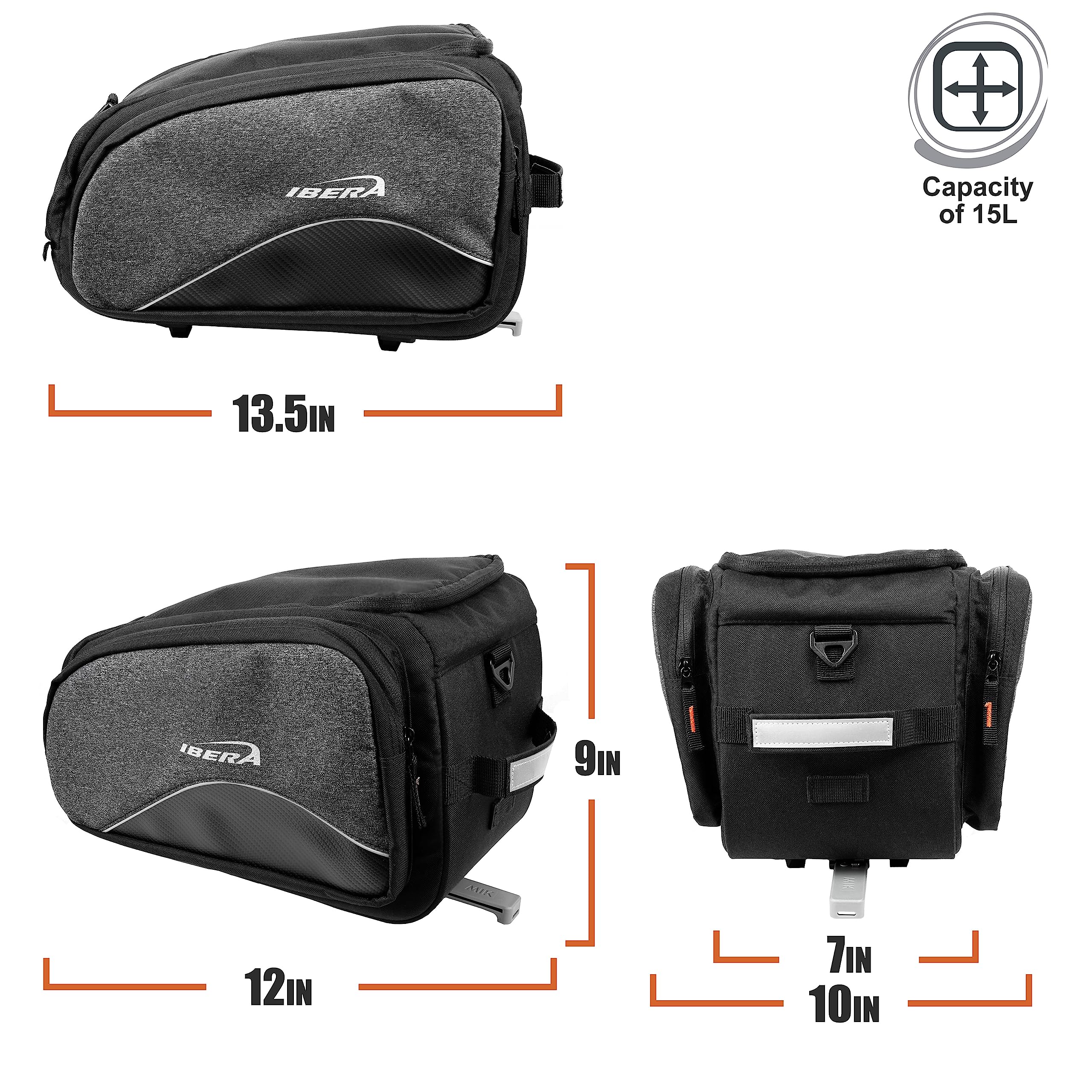Clip-On Bike Rack Bag with Shoulder Strap & Reflective Trim
